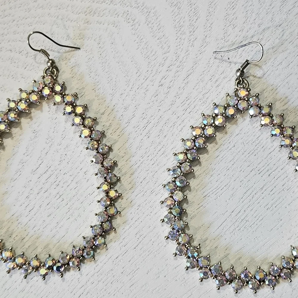 Crystal Oval Statement Dangle Earrings –Glam! - Picture 3 of 5
